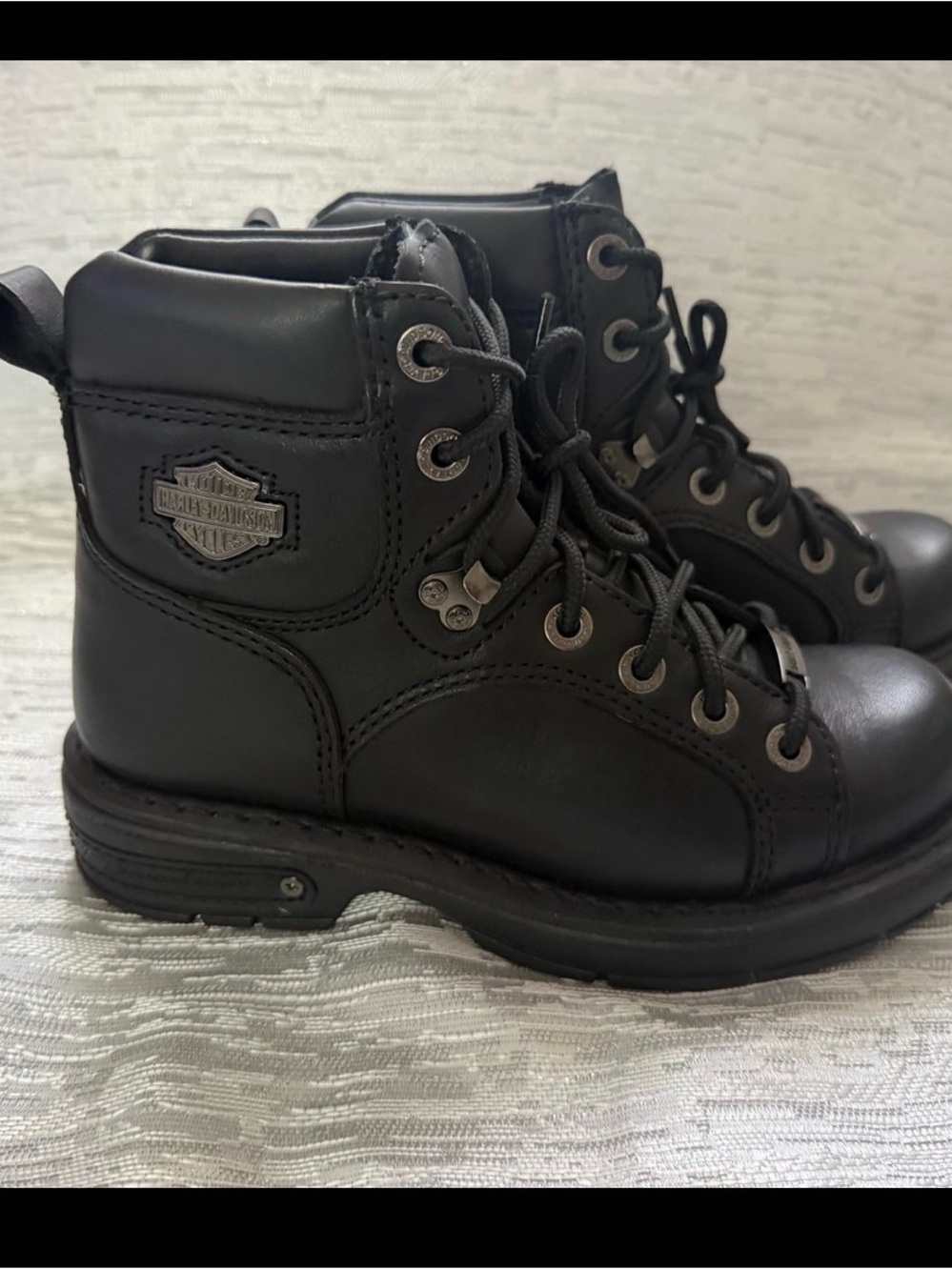 Harley-Davidson women Black Leather Lace-Up Ankle Boots